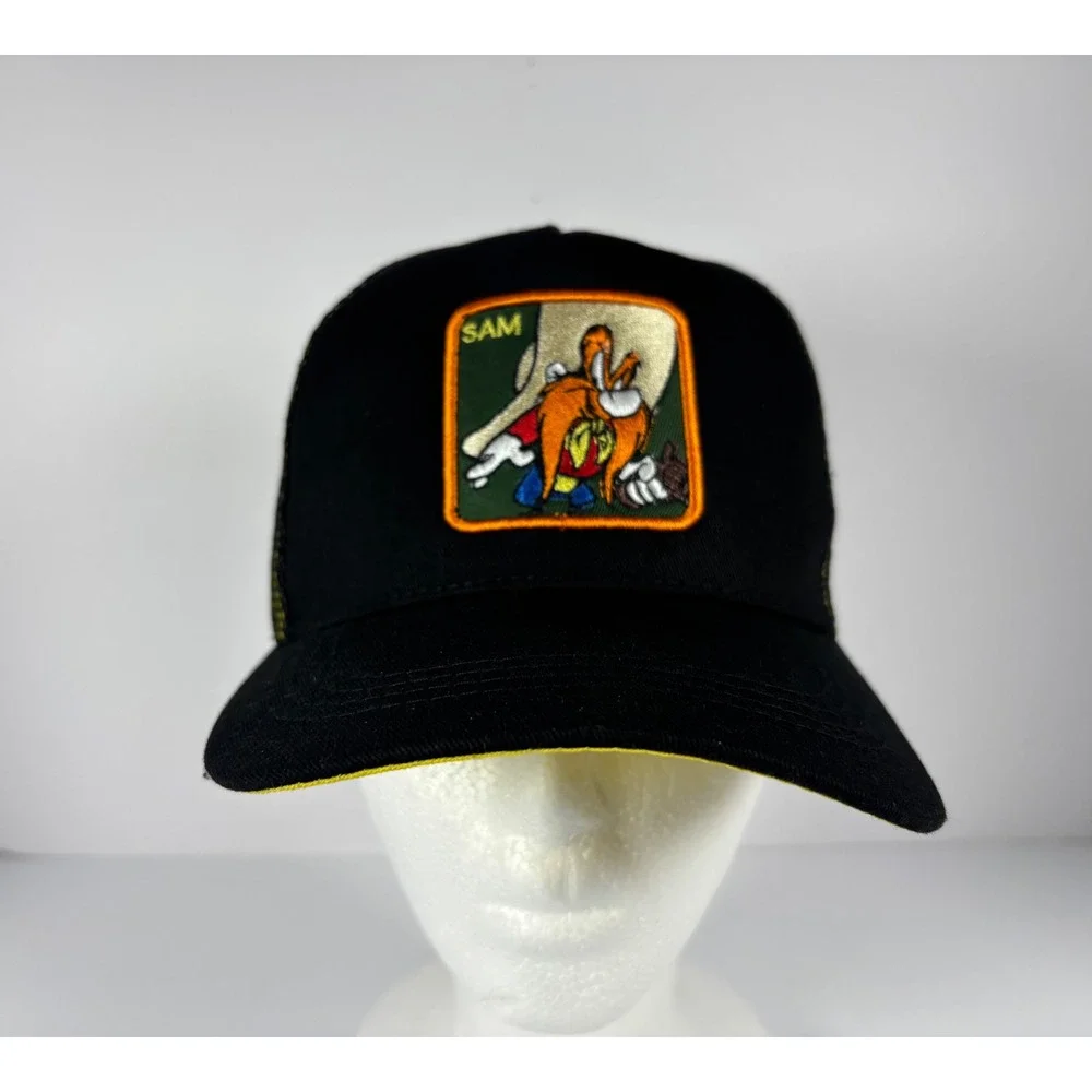Looney Tunes Yosemite Sam Trucker Hat Black Yellow Mesh Snapback Cap